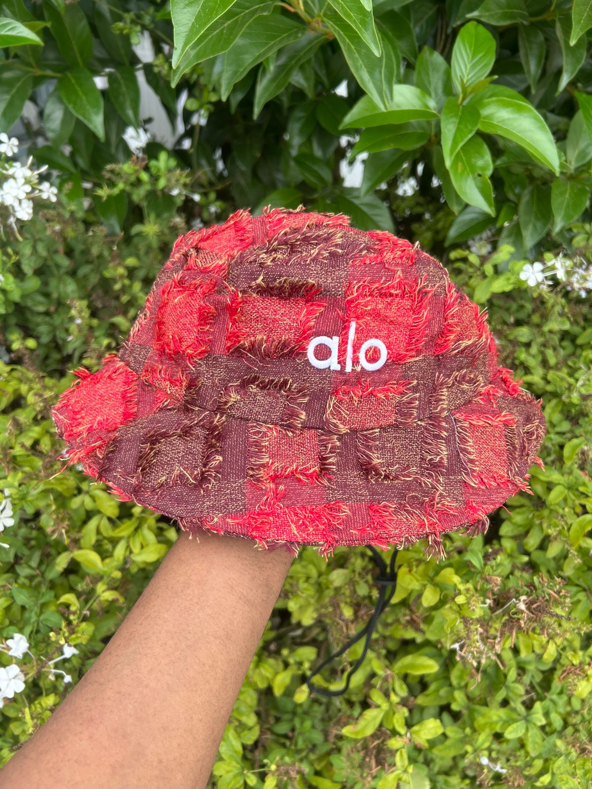 Textured Plaid Bucket Hat with Drawstring