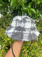 Textured Plaid Bucket Hat with Drawstring