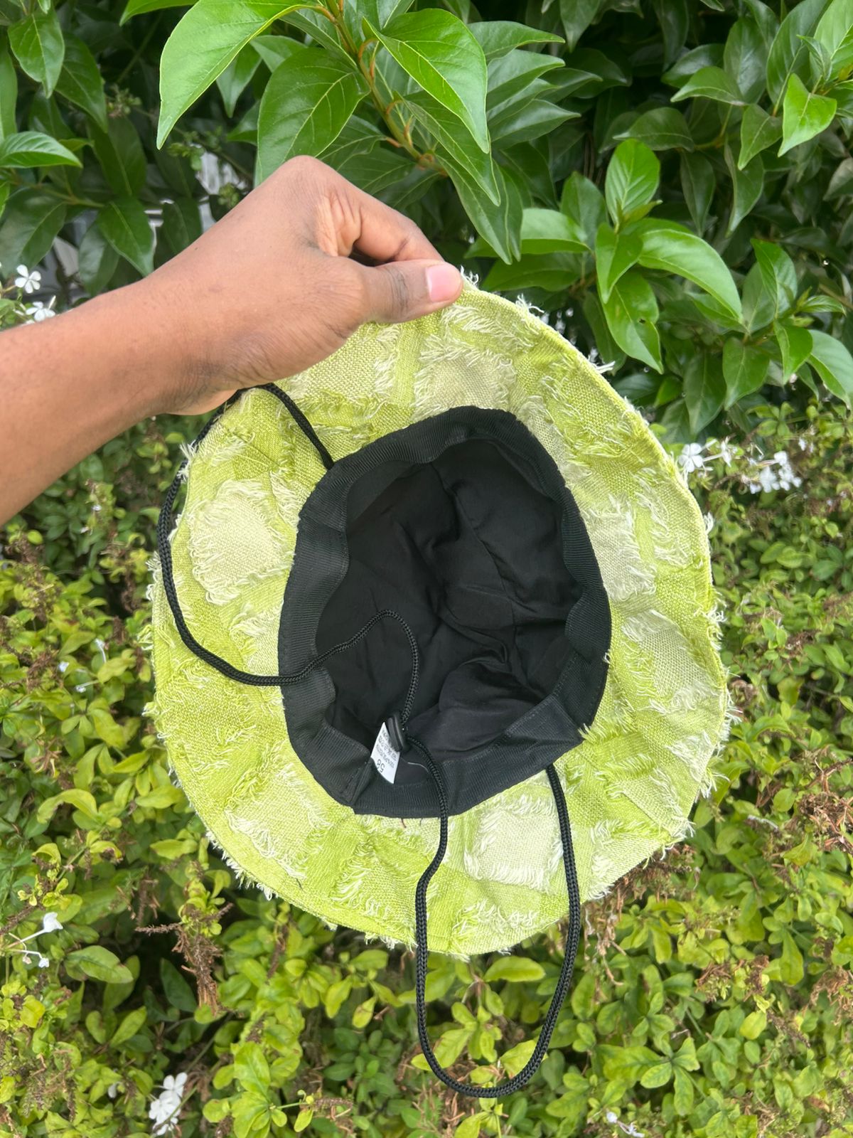 Textured Plaid Bucket Hat with Drawstring