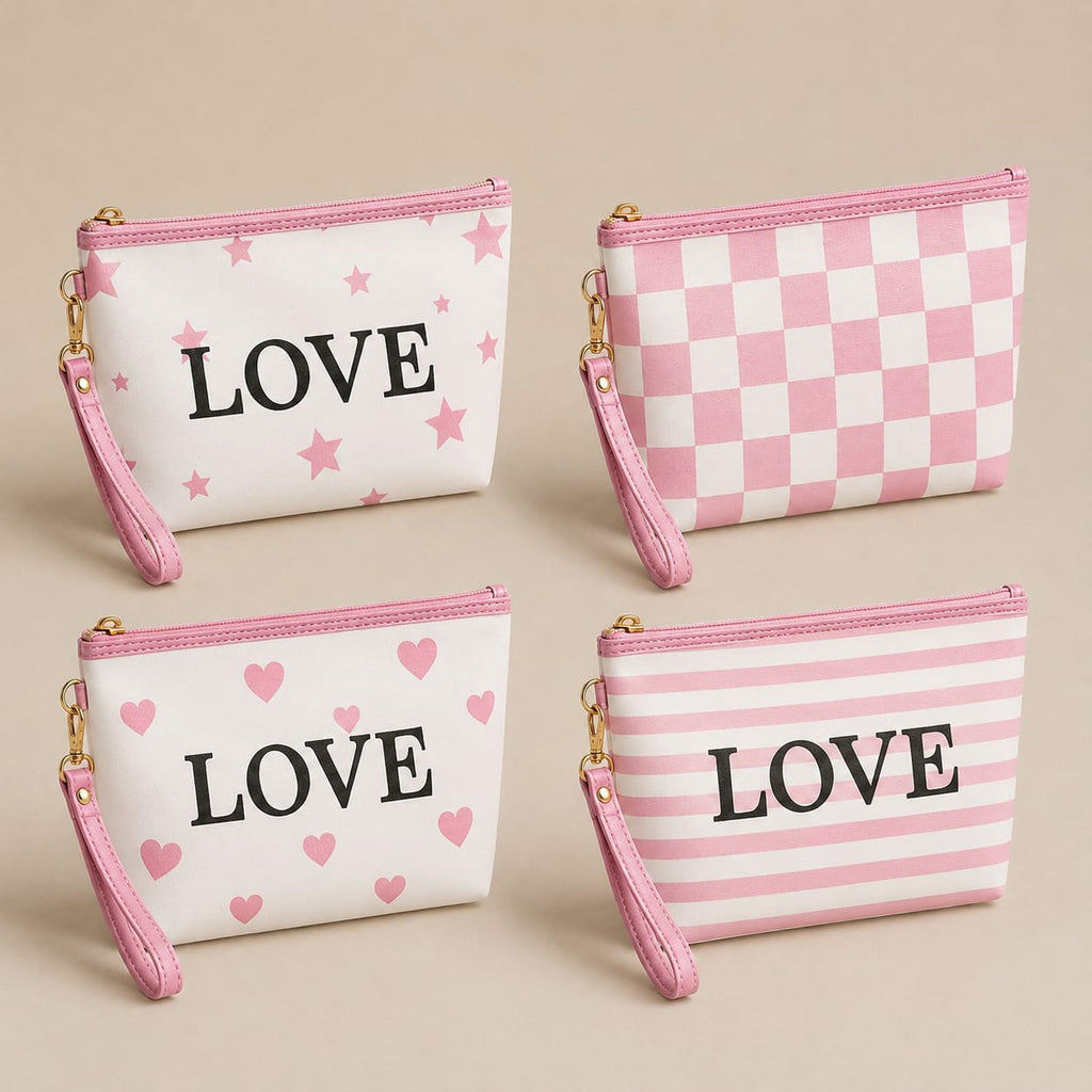 Cute Cosmetic Storage Pouch (Heart, Stripes, Checkered or Star Print)