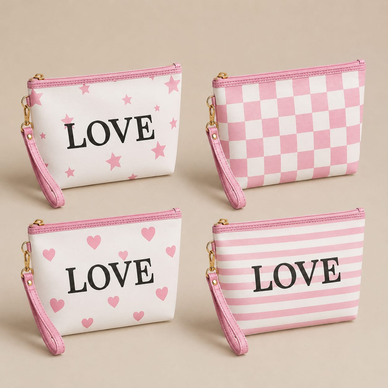 Cute Cosmetic Storage Pouch (Heart, Stripes, Checkered or Star Print)