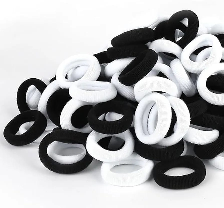 Hair Elastic Bands (Black & White Set)