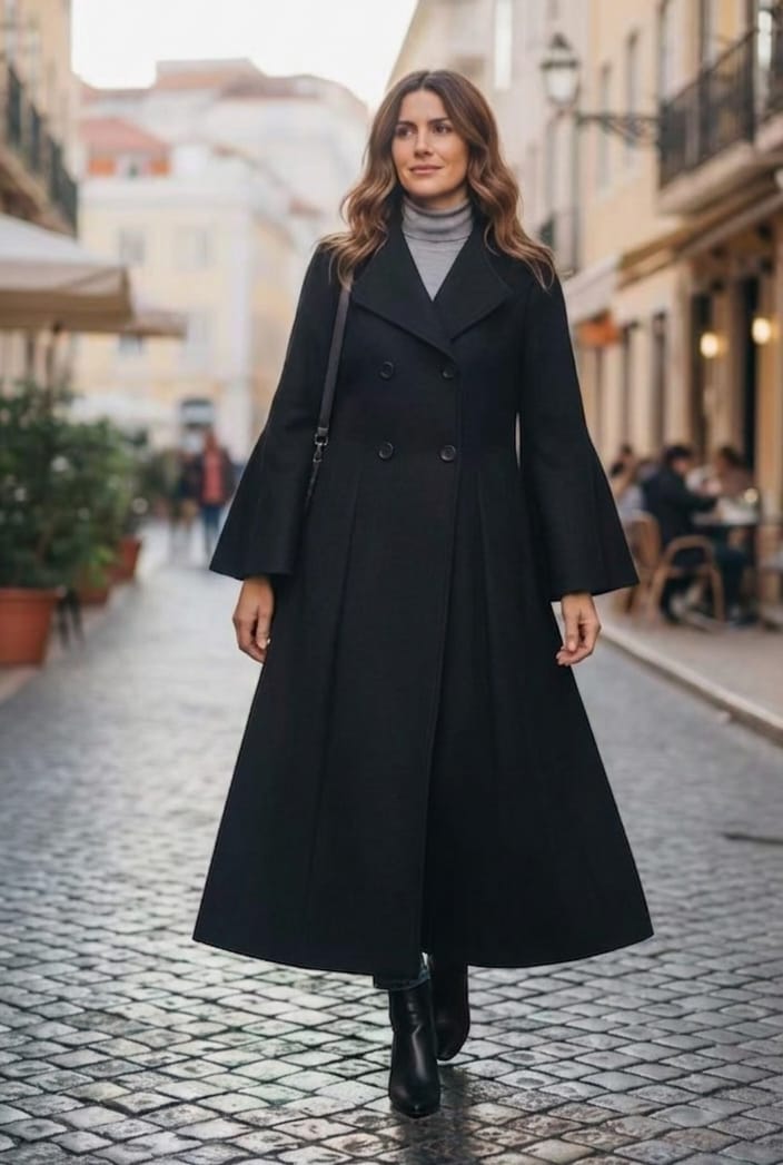 Elegant Double-Breasted Woolen Overcoat