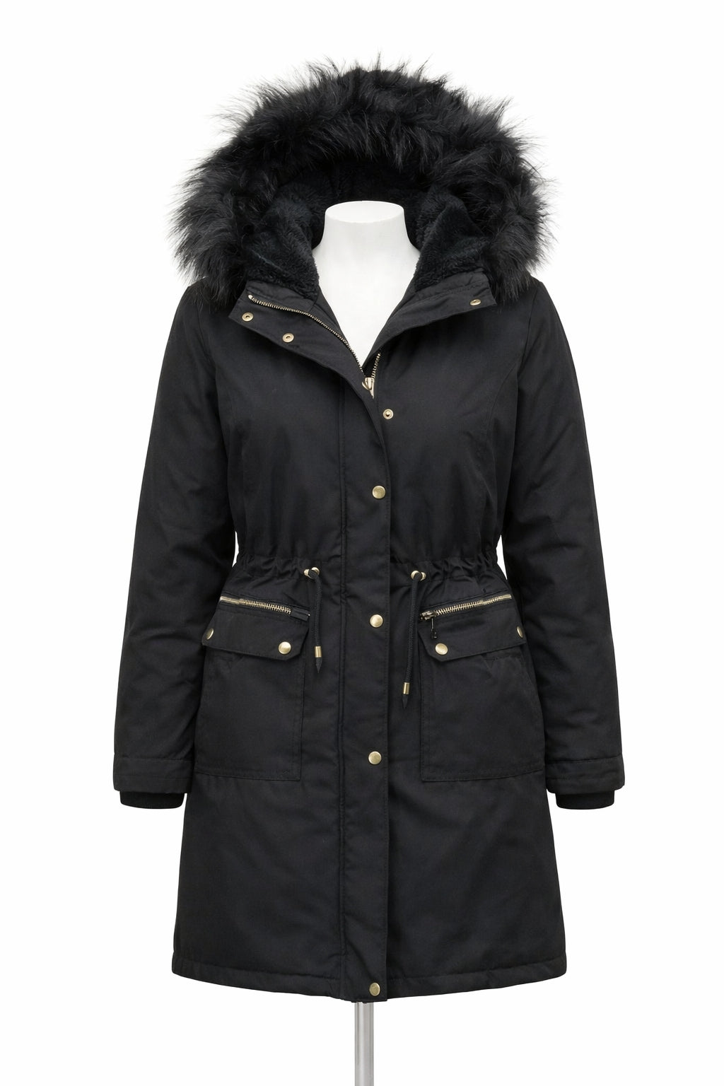 Fur Hooded Mid-Thigh Length Jacket