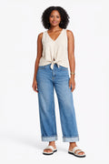 High-Waisted Rolled Up Wide Leg Jeans - DYQ400