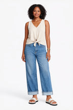 High-Waisted Rolled Up Wide Leg Jeans - DYQ400