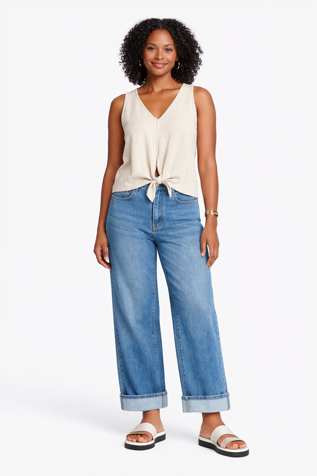 High-Waisted Rolled Up Wide Leg Jeans - DYQ400