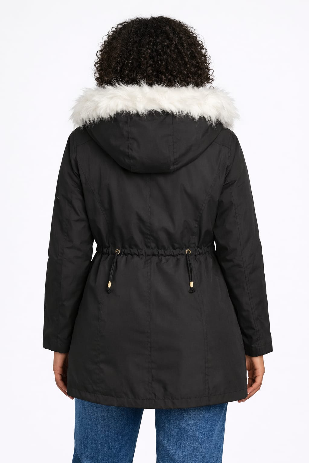 Fur Hooded Mid-Thigh Length Jacket