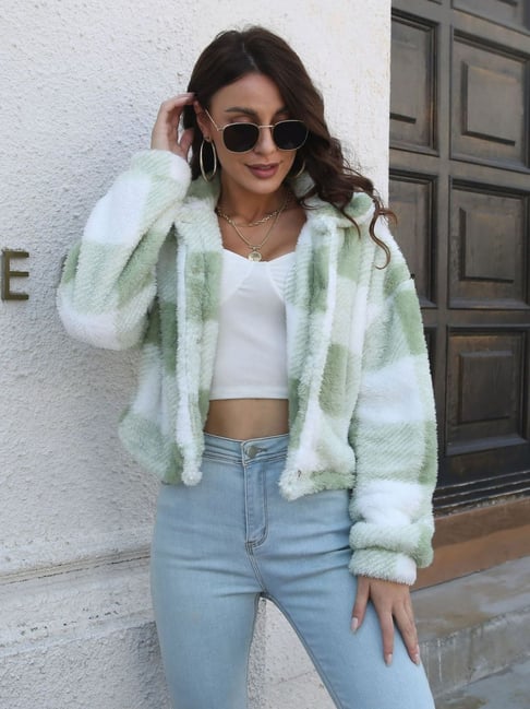 Cozy Check Cropped Sherpa Jacket