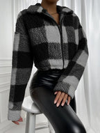 Cozy Check Cropped Sherpa Jacket