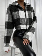 Cozy Check Cropped Sherpa Jacket