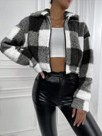 Cozy Check Cropped Sherpa Jacket