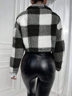 Cozy Check Cropped Sherpa Jacket