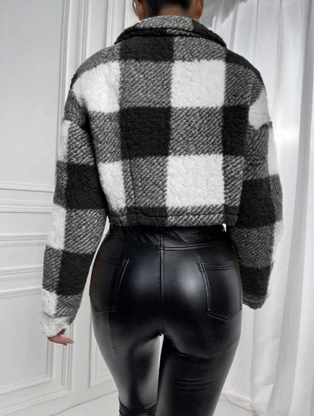 Cozy Check Cropped Sherpa Jacket
