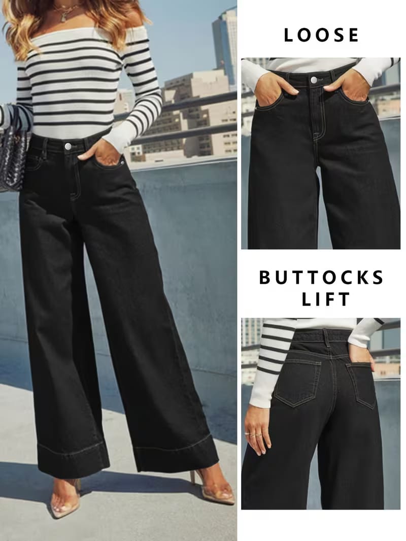 Women’s High Waist Wide Leg Black Jeans