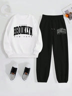 Brooklyn Print Sweatshirt & Jogger Two-Piece Set for Women