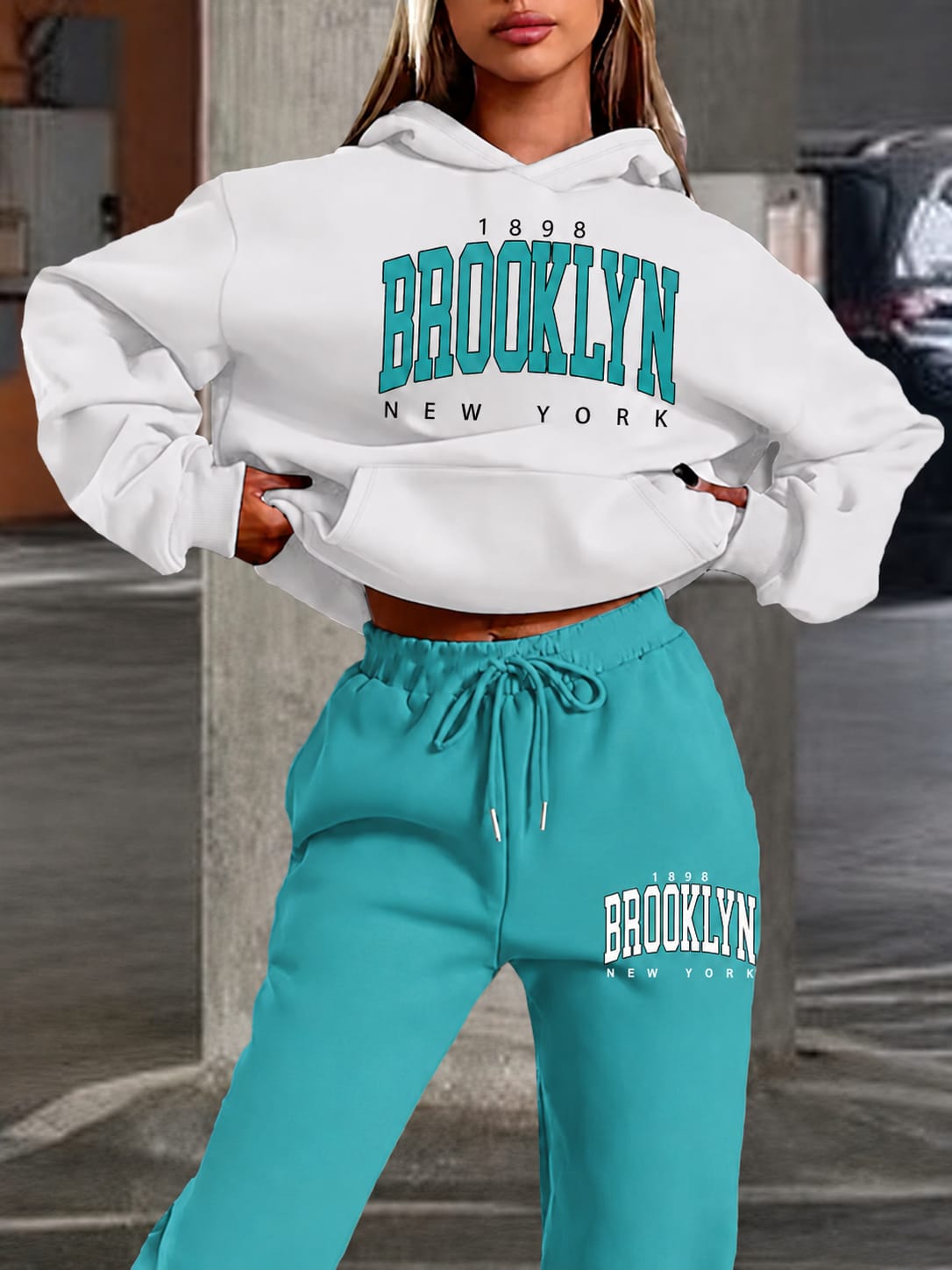 Brooklyn Print Sweatshirt & Jogger Two-Piece Set for Women