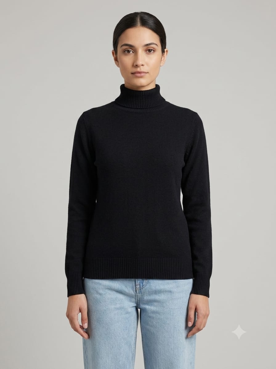 Fleece-Lined Turtleneck Knit Sweater