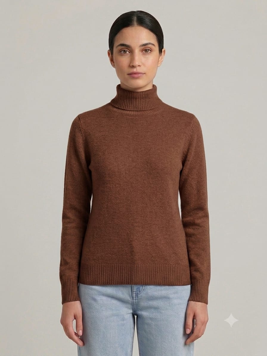 Fleece-Lined Turtleneck Knit Sweater