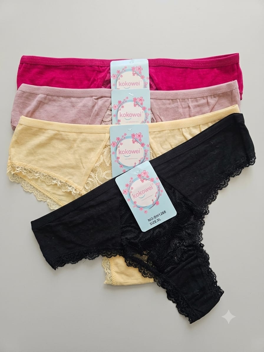 Women’s Lace Trim Thong Panty 2PC