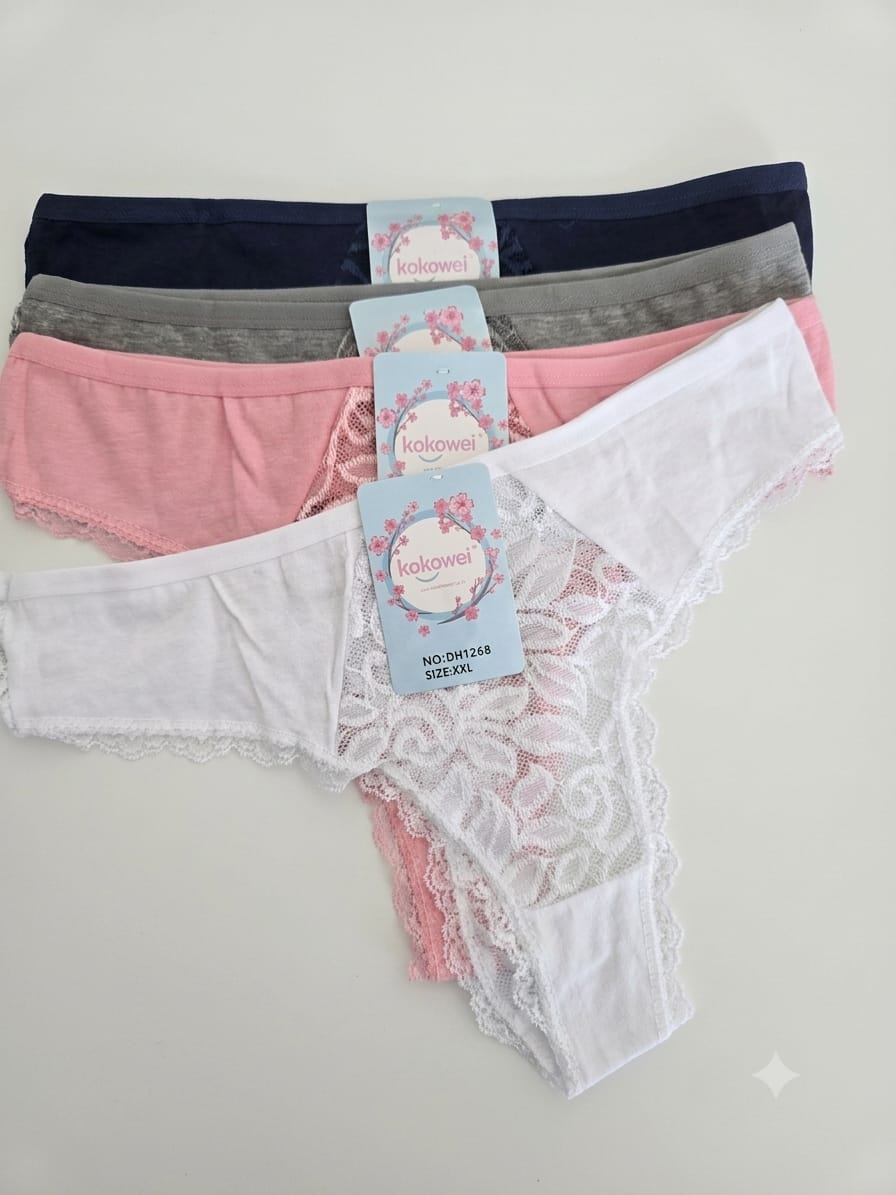 Women’s Lace Trim Thong Panty 2PC