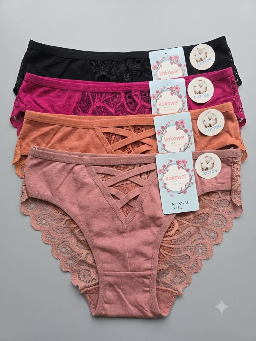 Front Cut-out  Back Laced detail Panties 2Pc