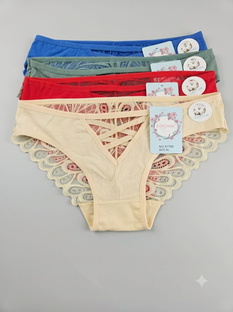 Front Cut-out  Back Laced detail Panties 2Pc