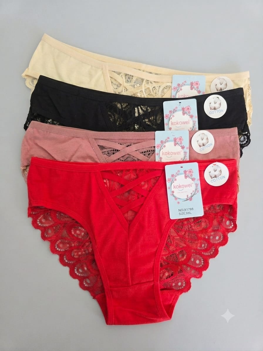 Front Cut-out  Back Laced detail Panties 2Pc