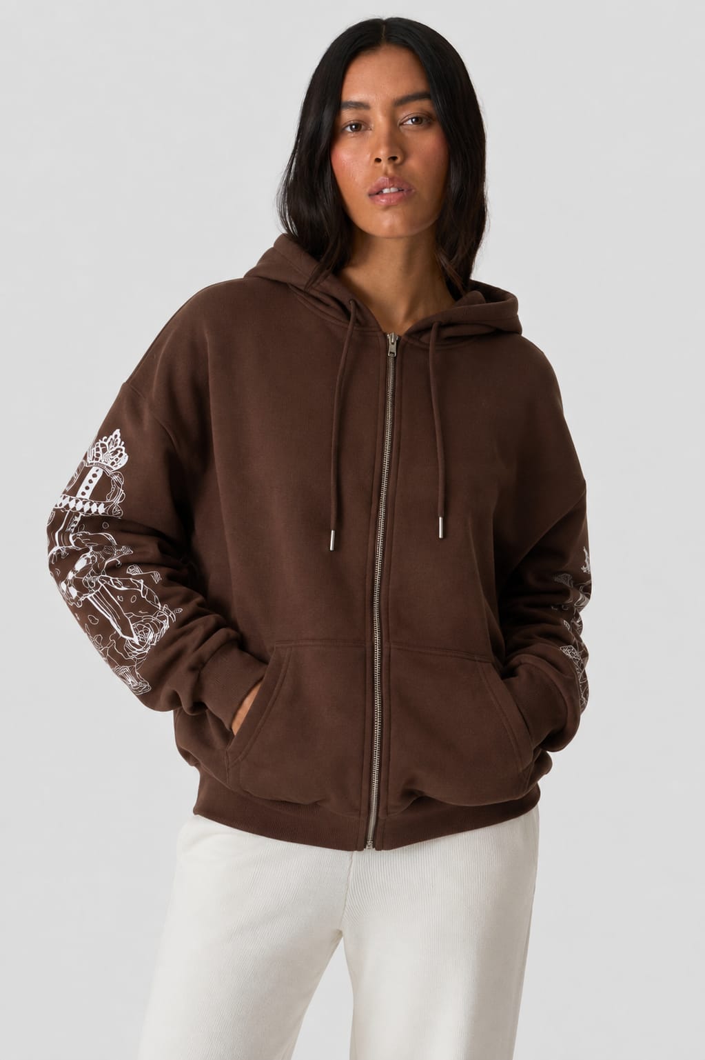 Y2K Oversized Graphic Sleeve Zip-Up Hoodie