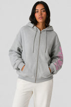 Y2K Oversized Graphic Sleeve Zip-Up Hoodie