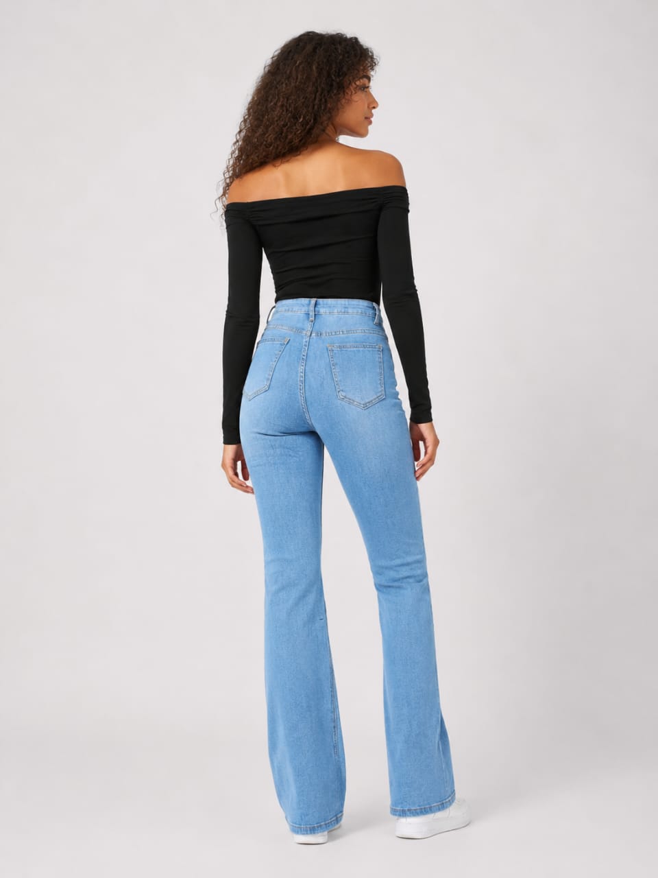 High-Waisted Ligh Wash Flare Denim Jeans DYQ 373