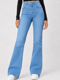 High-Waisted Ligh Wash Flare Denim Jeans DYQ 373