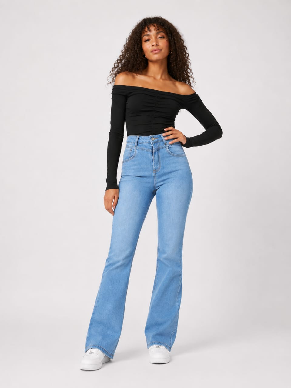 High-Waisted Ligh Wash Flare Denim Jeans DYQ 373
