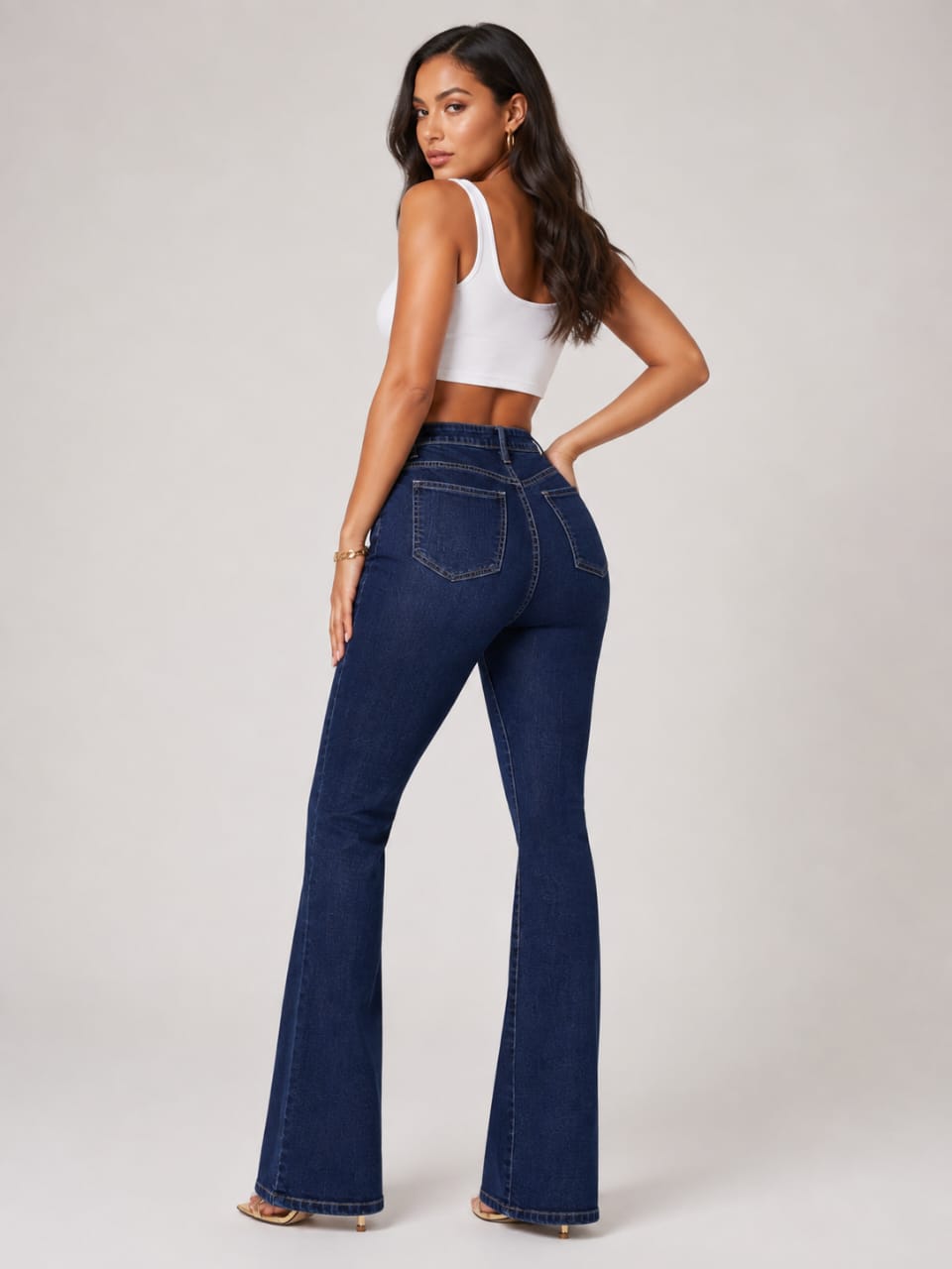 Women's Dark Denim Blue Flare Jeans FA-4473