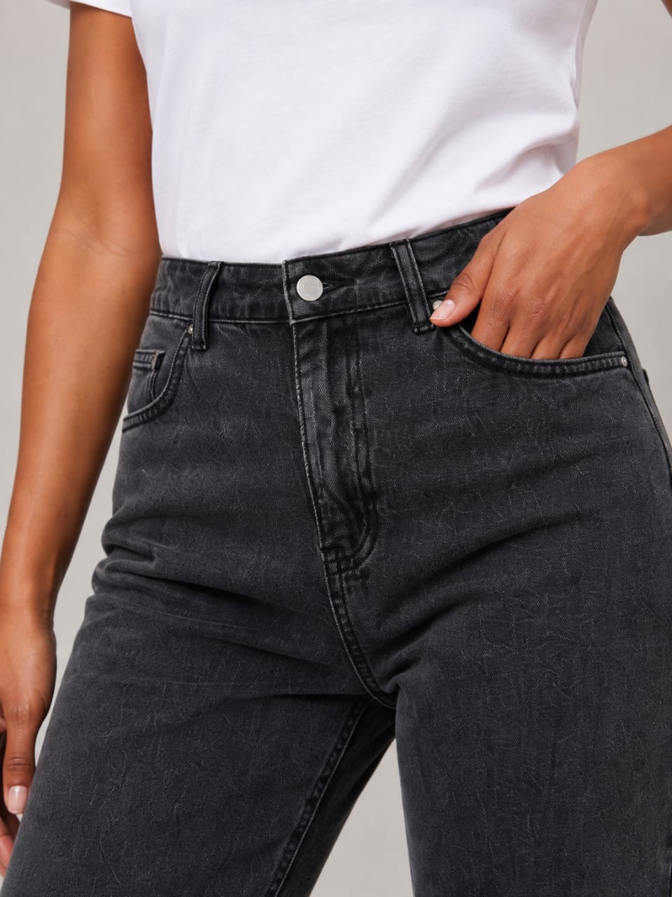 Dark Grey High-Waisted Wide-Leg Jeans DYQ 357