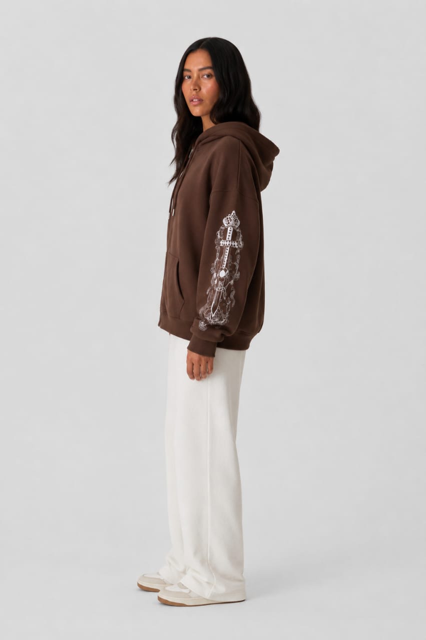 Y2K Oversized Graphic Sleeve Zip-Up Hoodie