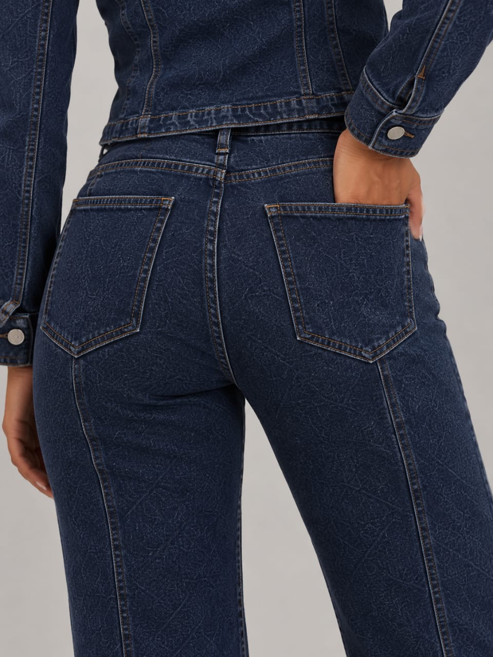 Button-Up Denim Jacket and Flare Jeans Set