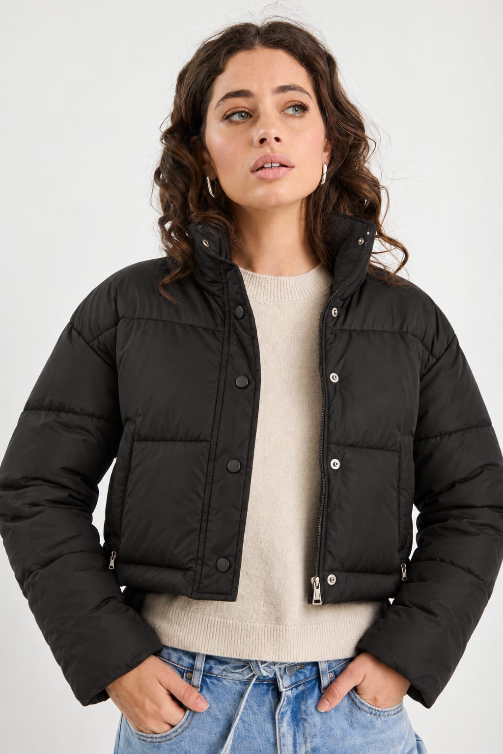 High-Neck Cropped Puffer Jacket