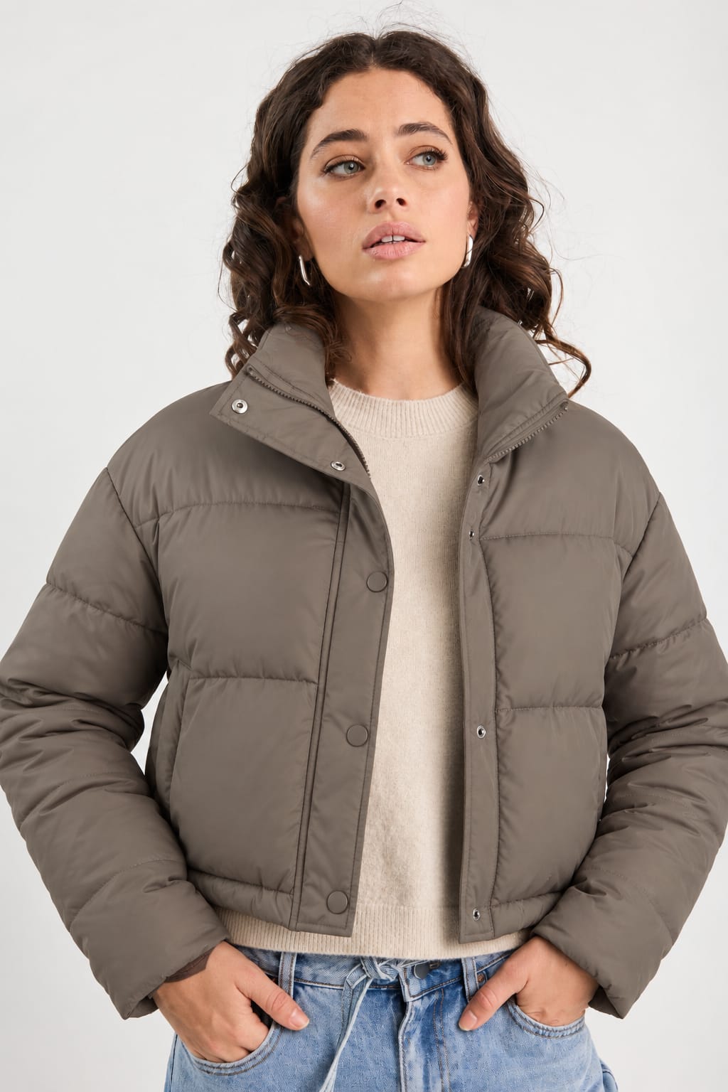 High-Neck Cropped Puffer Jacket