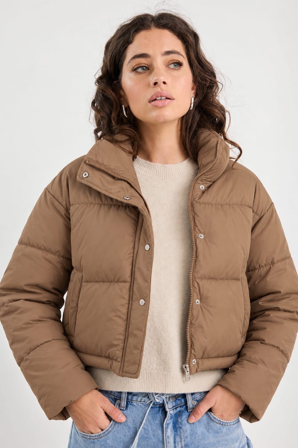 High-Neck Cropped Puffer Jacket
