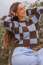 Check Block Knit Jersey