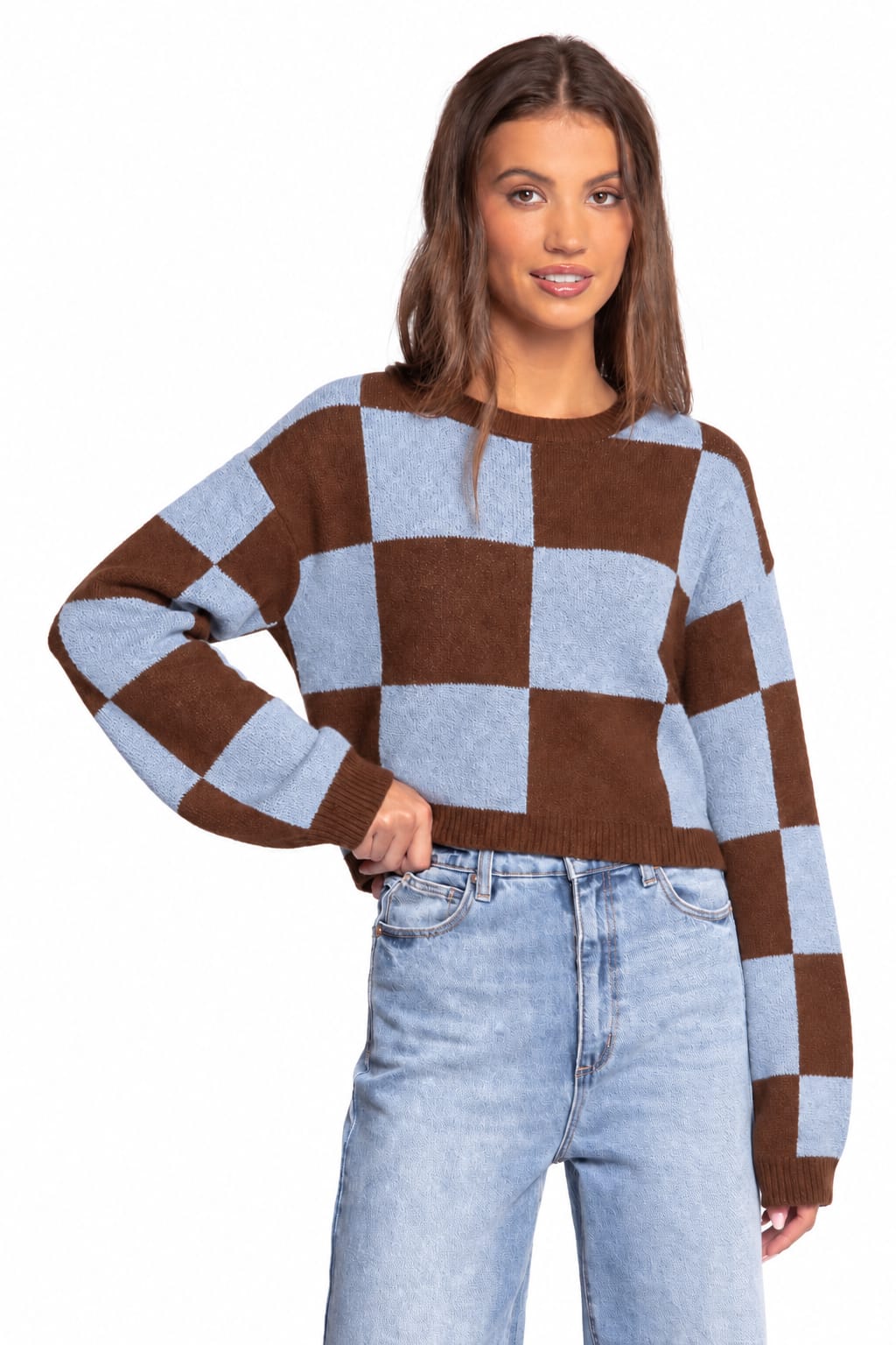 Check Block Knit Jersey