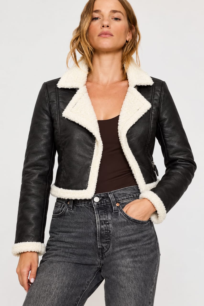 Teddy-Lined Faux Leather Jacket