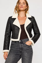 Teddy-Lined Faux Leather Jacket
