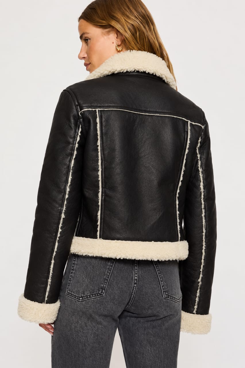 Teddy-Lined Faux Leather Jacket