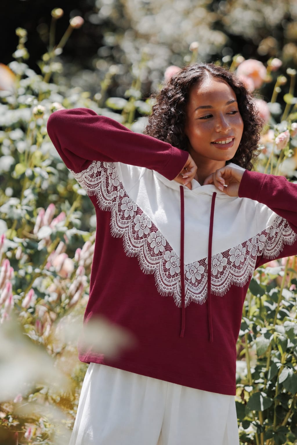 Lace Panel Pullover Hoodie