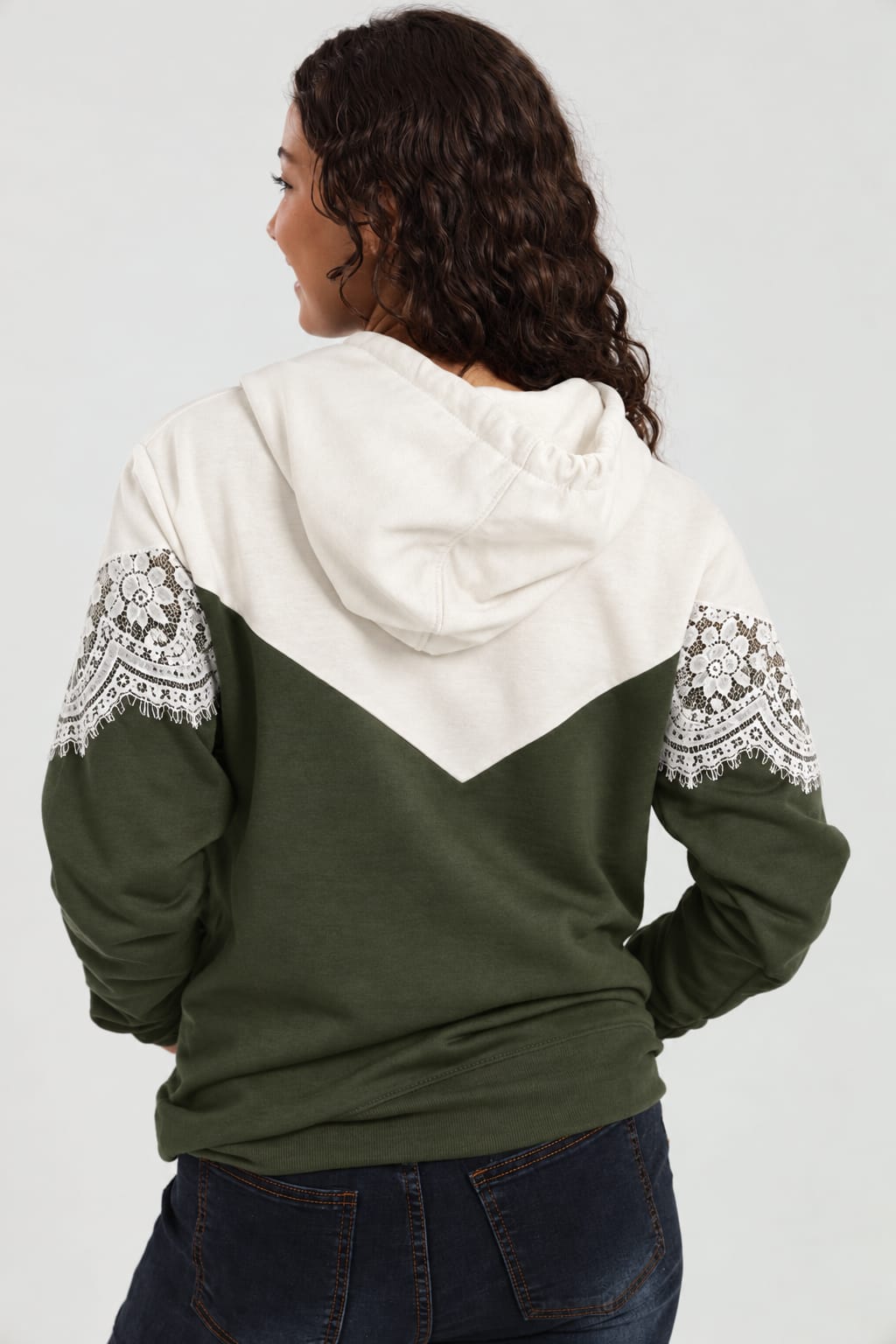 Lace Panel Pullover Hoodie
