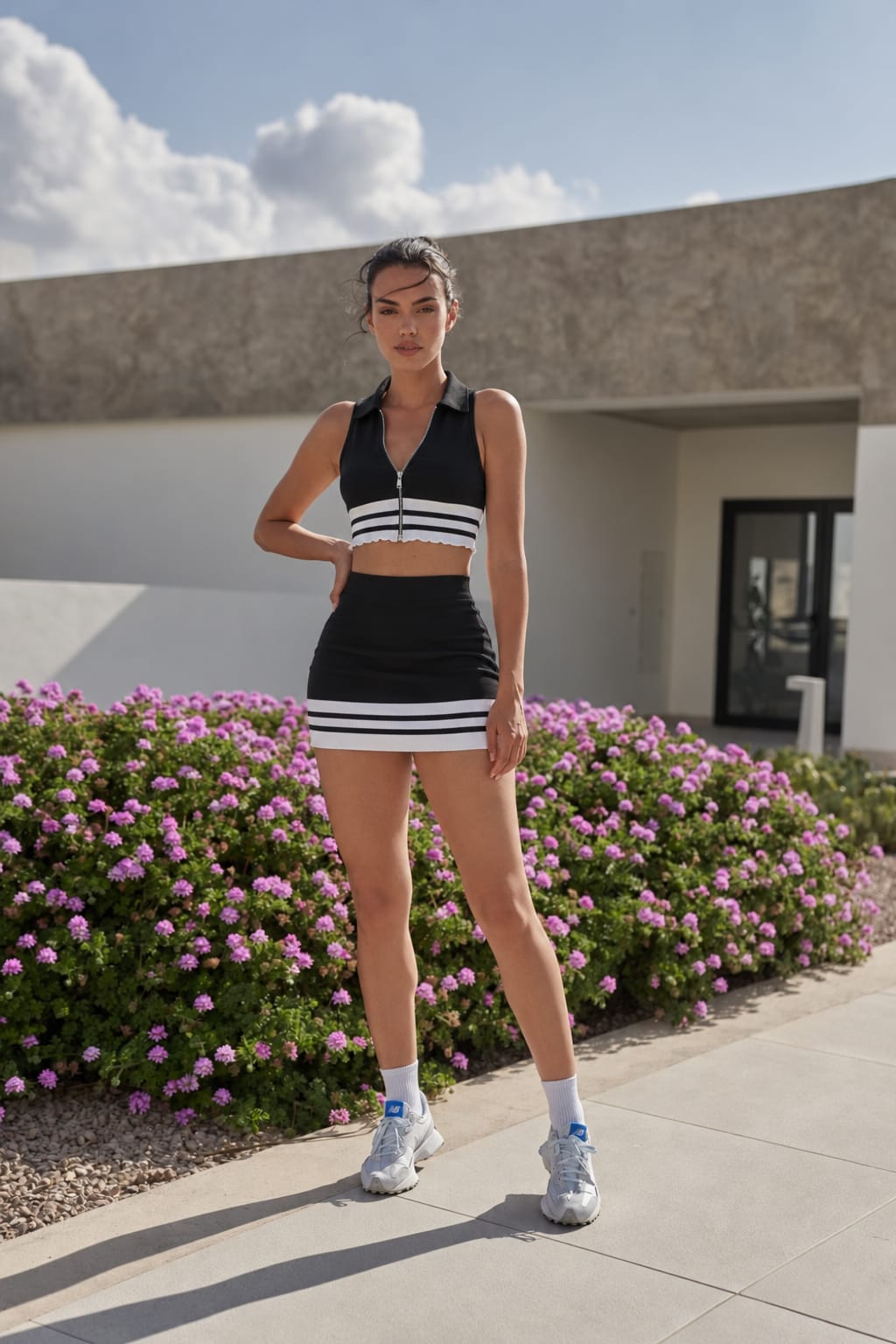 Striped Mini Skirt Two-Piece Set