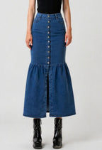 Button-Front Denim Maxi Skirt DYQ-348