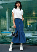 Button-Front Denim Maxi Skirt DYQ-348